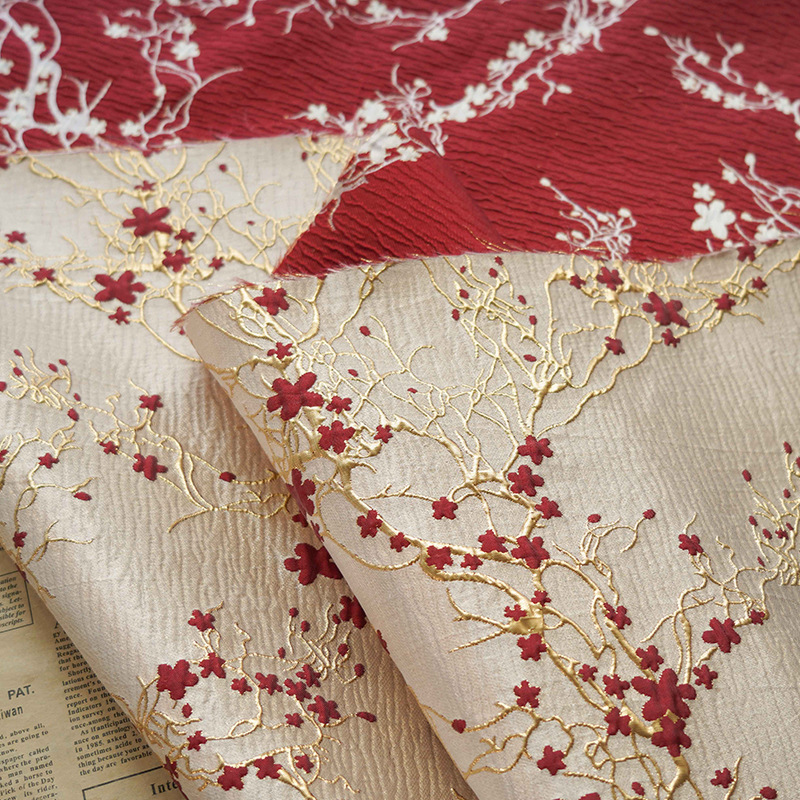 Home Textiles Luxury - Luksusowa czerwona kwiat śliwy żakardowa tkanina