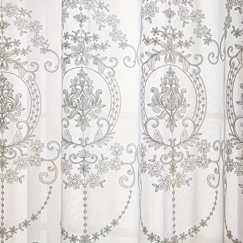 Curtain Sheer Voile - 1 szt. Biała haftowana, przezroczysta zasłona