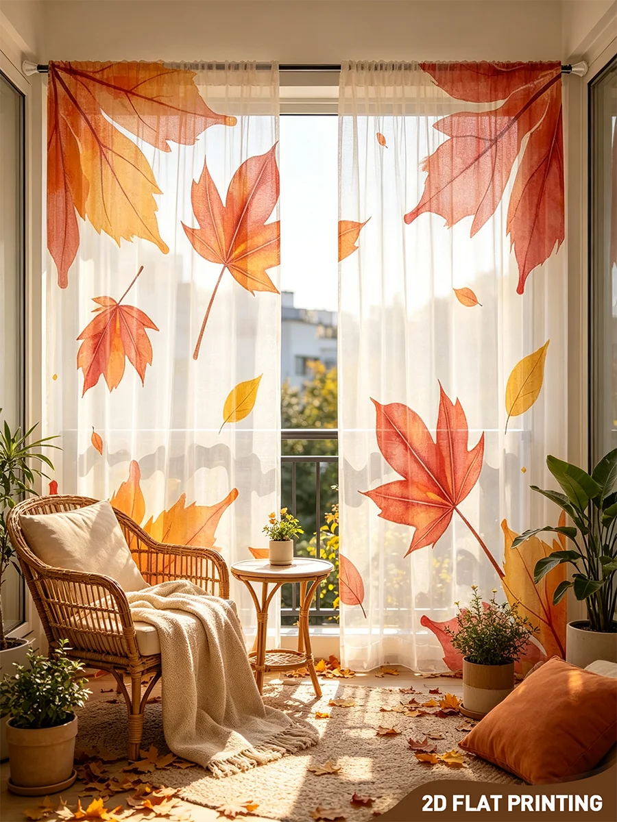 Curtain Sheer Voile - 2 szt. Przezroczyste zasłony z nadrukiem