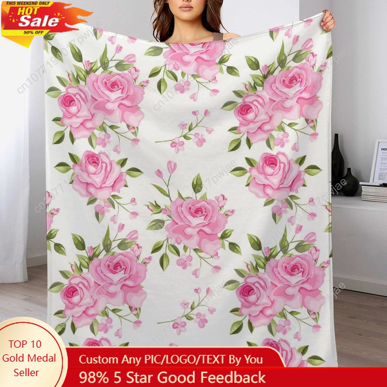 Home Textiles Luxury - Różowy koc z kwiatowym wzorem, dekoracja