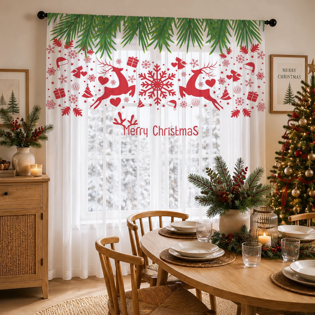 Curtain Sheer Voile - Świąteczna gradientowa zasłona woalowa, wysokiej jakości,