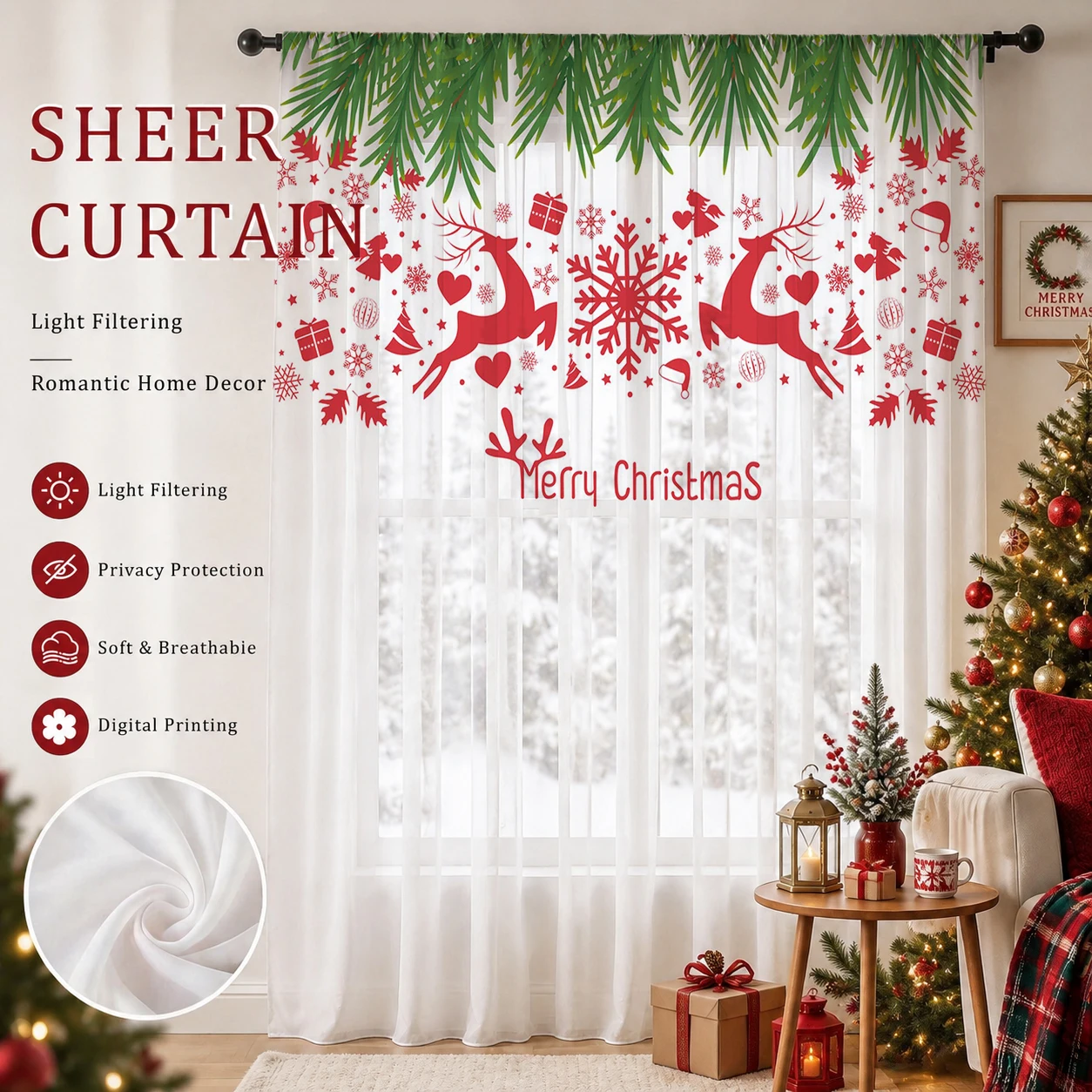 Świąteczna gradientowa zasłona – Curtain Sheer Voile recenzja i cena